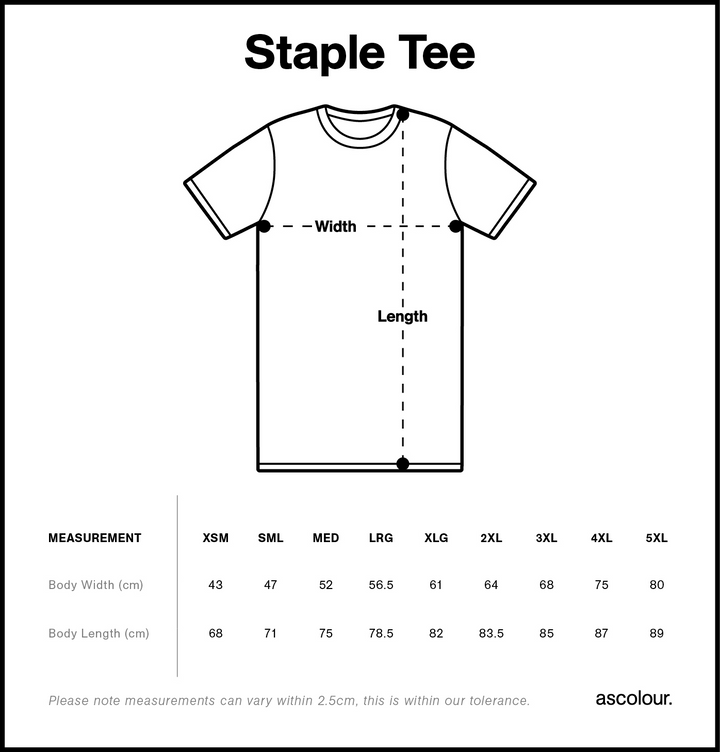 AS Colour Staple Tee adult size guide