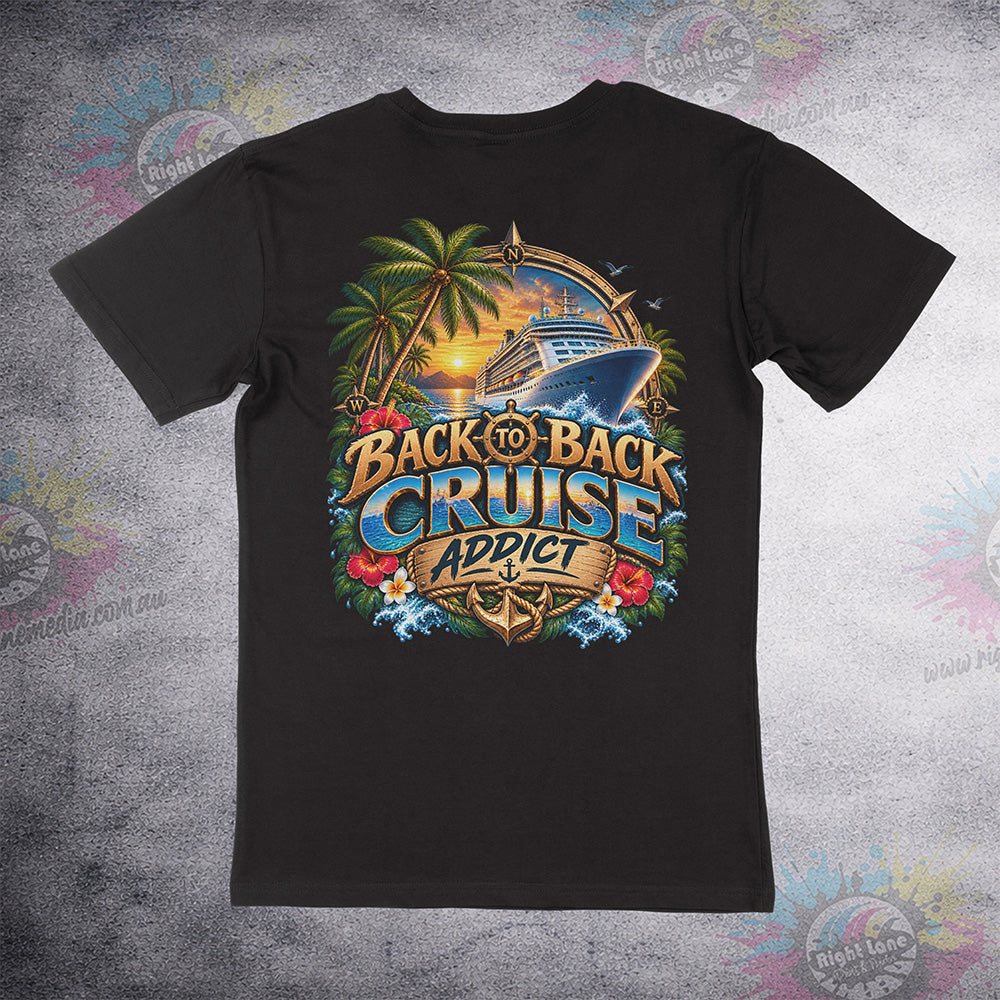 Back-to-Back Cruise Addict – Emblem back print on black Staple Tee