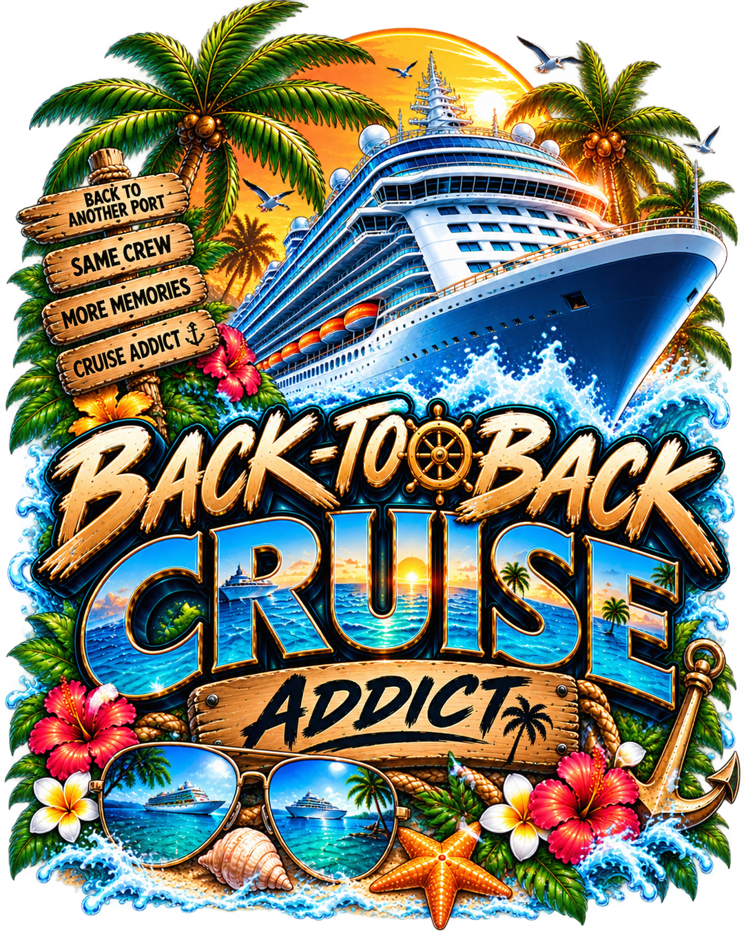Back-to-Back Cruise Addict – Tropical print artwork