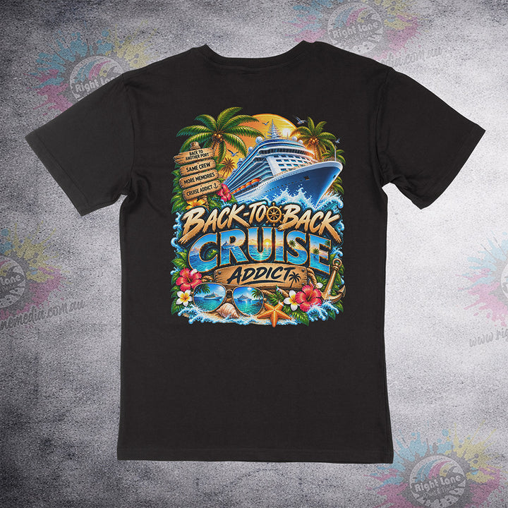 Back-to-Back Cruise Addict – Tropical back print on black Staple Tee