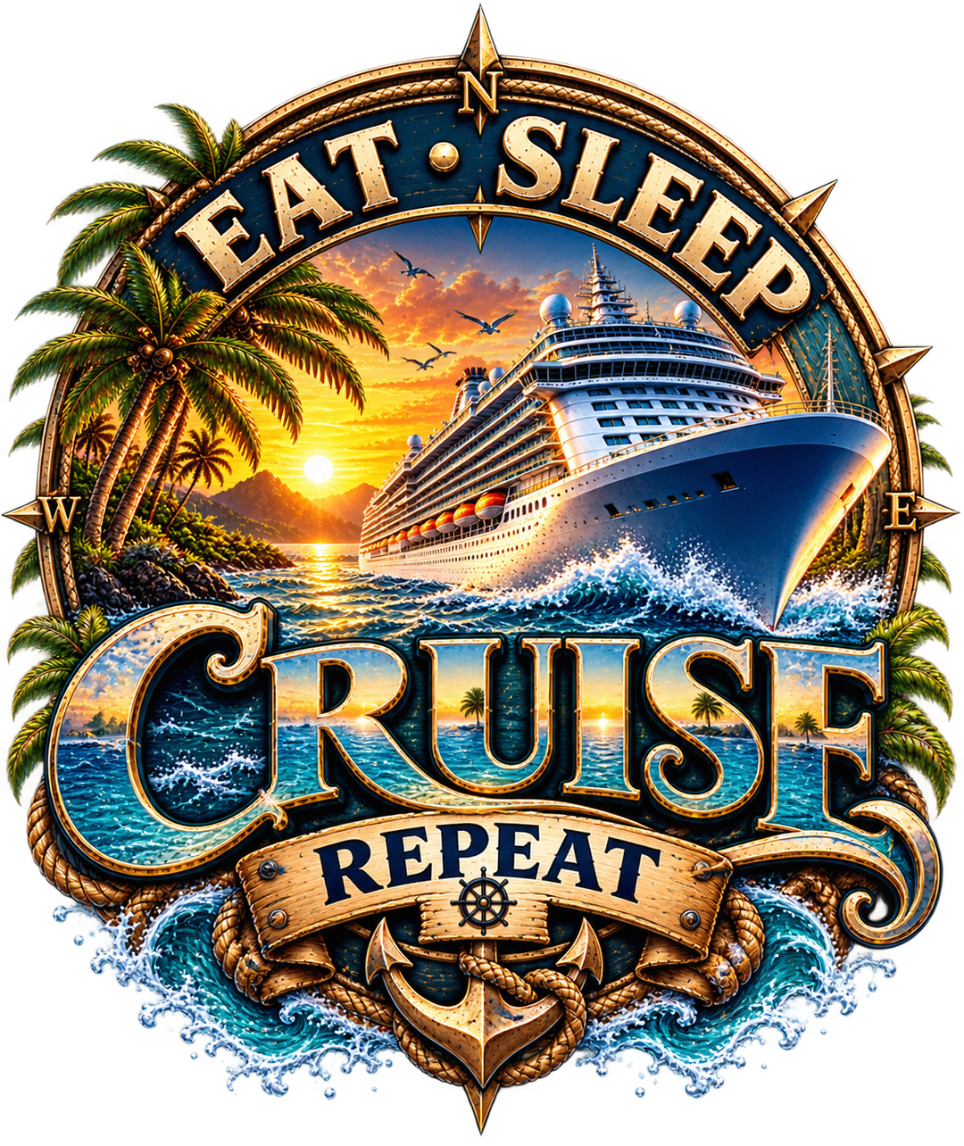 Eat. Sleep. Cruise. Repeat. print artwork