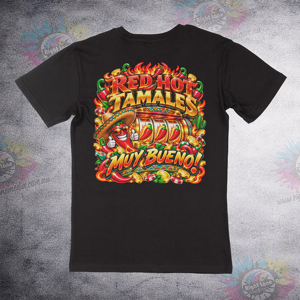 Aussie Club Royale Red Hot Tamales tee back