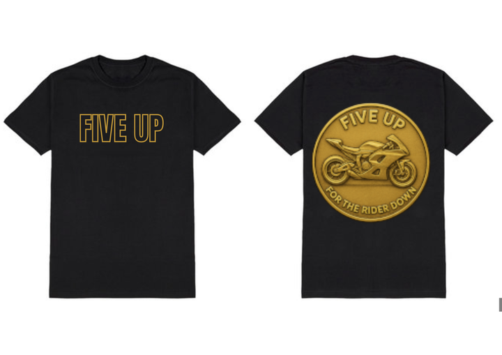 Five Up Gold Rider Emblem Tee front and back