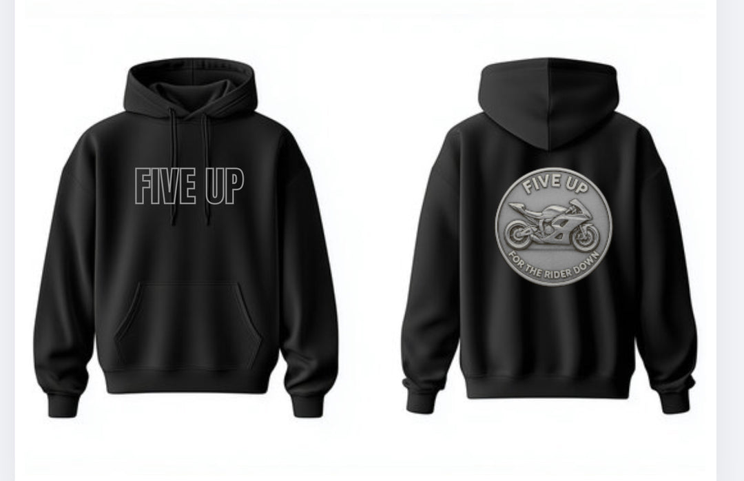 Five Up Silver Rider Emblem Hoodie front and back