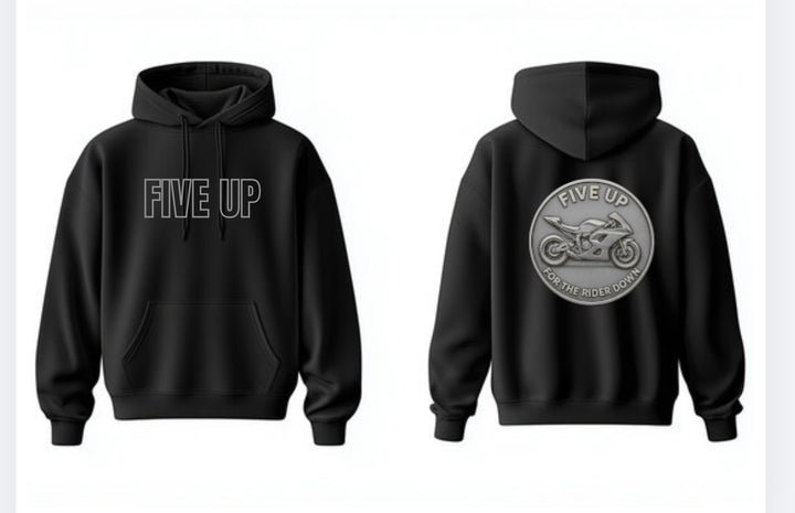 Five Up Silver Rider Emblem Hoodie front and back
