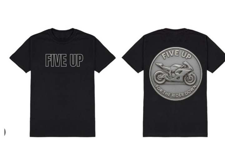 Five Up Silver Rider Emblem Tee front and back