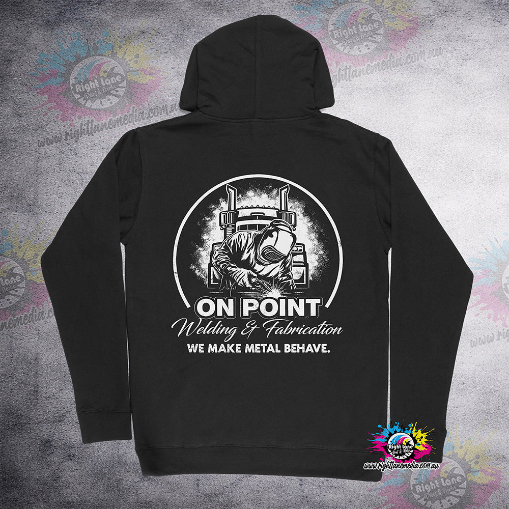 On Point Welding and Fabrication hoodie back