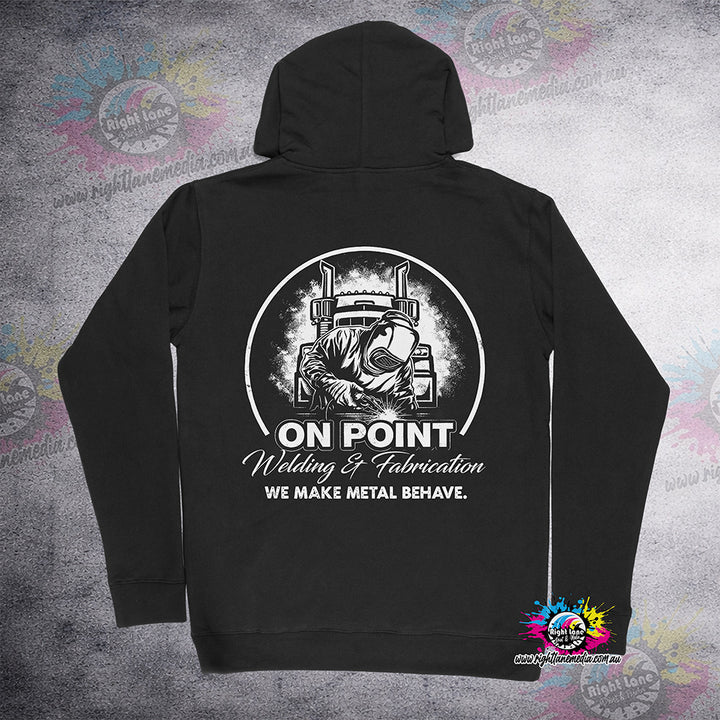 On Point Welding and Fabrication hoodie back